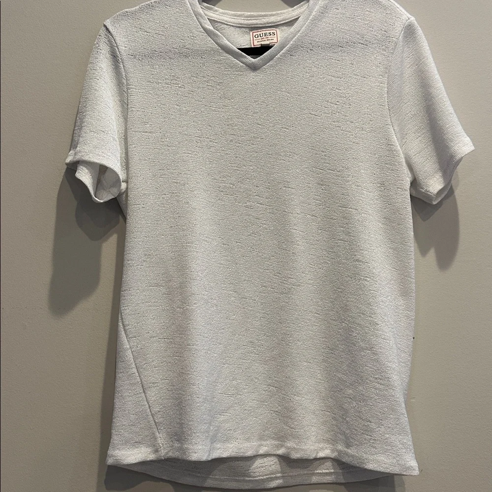 Guess White V-Neck Short Sleeve Knit Tee - Picture 4 of 5
